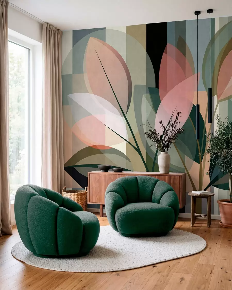 Fotobehang Een stijlvol abstract kunstwerk met planten als motief w05871