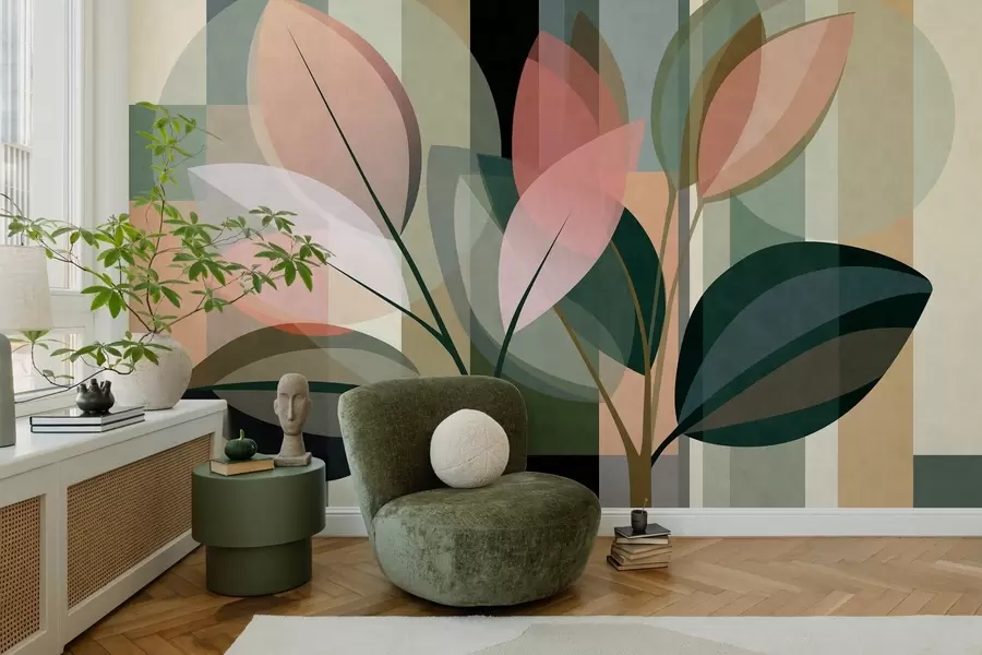 Fotobehang Een stijlvol abstract kunstwerk met planten als motief w05871