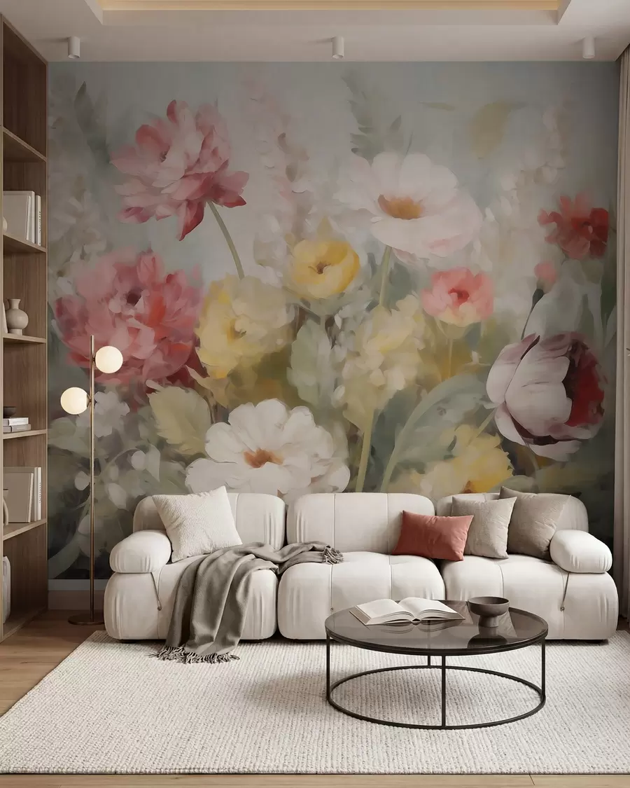 Fotobehang Abstracte bloemen, schilderijimitatie w05877