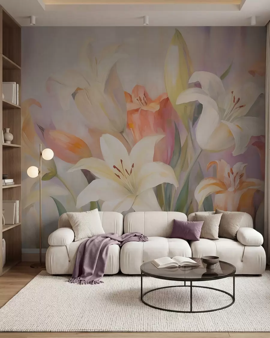 Fotobehang Abstracte lelies, imitatie van een schilderij w05878