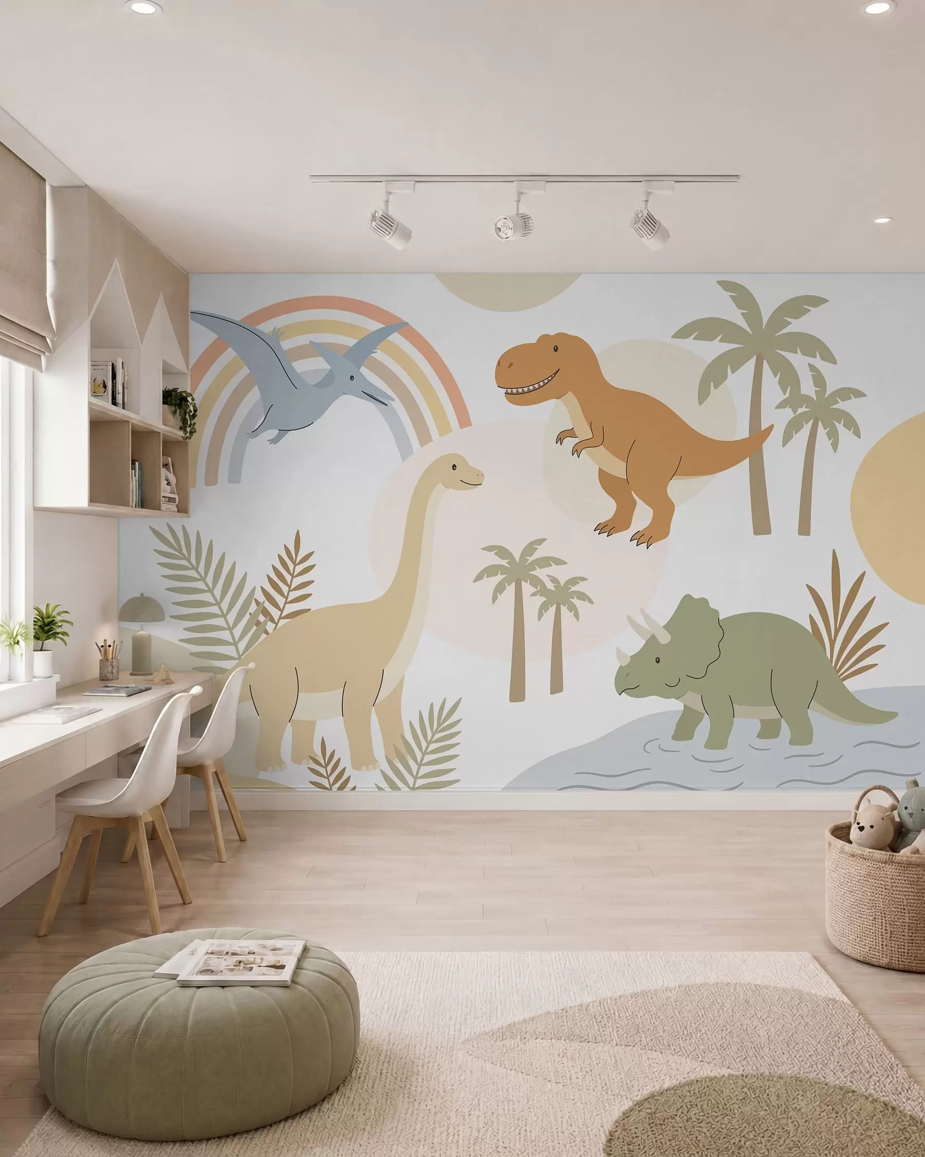 Fotobehang Dino’s en regenboog w05842