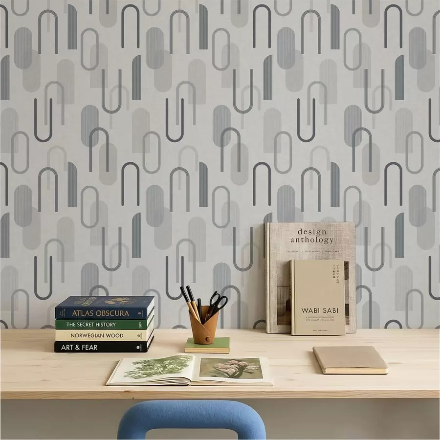 Fotobehang Geometrisch patroon met bogen in grijsblauwe tinten a01255v1