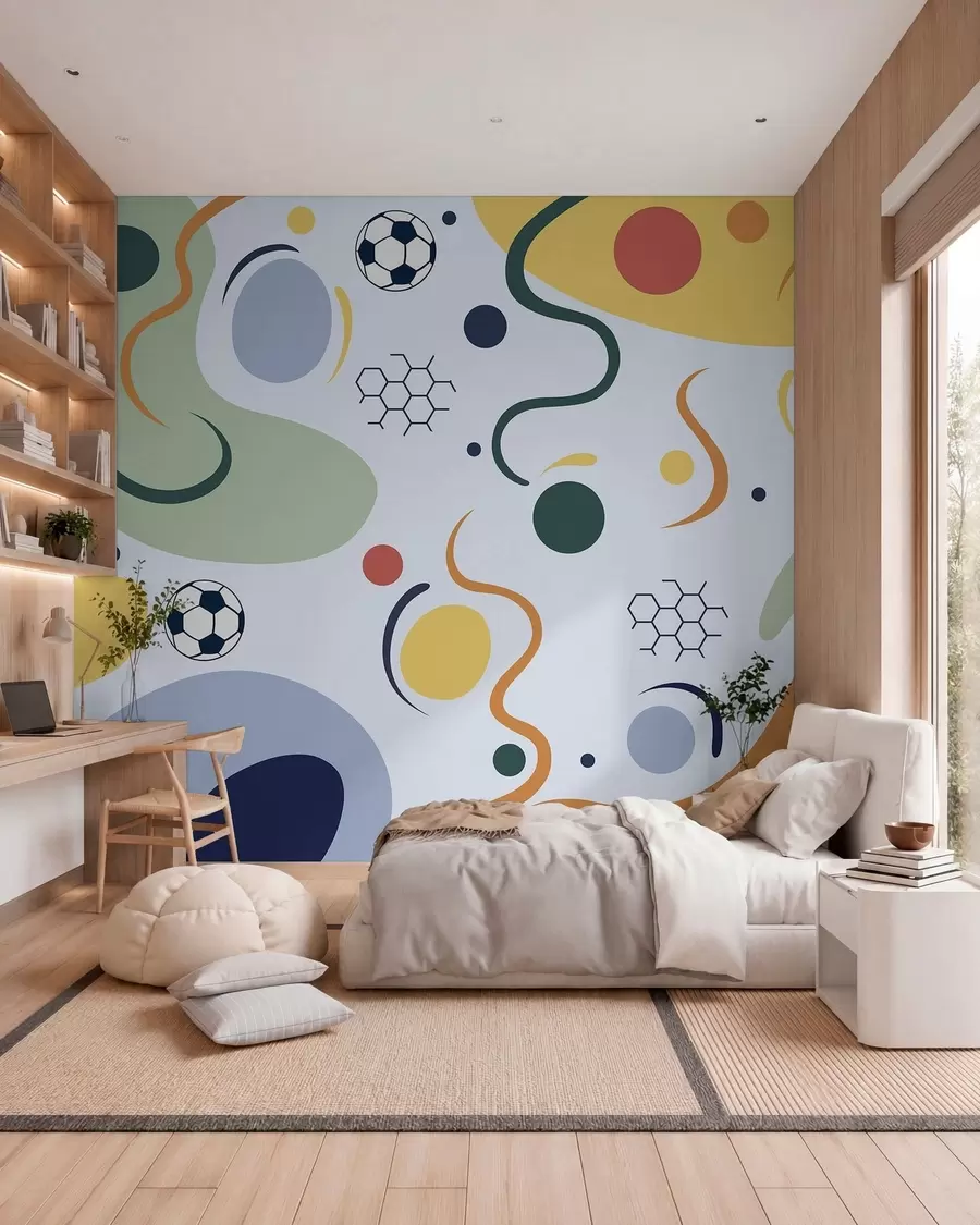 Papier peint photo Formes abstraites, ballons de football, lignes et cercles w05142v2