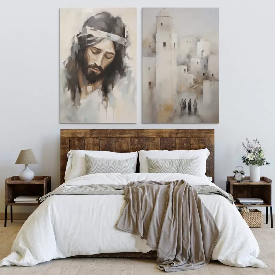 Peintures Jésus et une ville abstraite antique, peinture d'imitation m30909