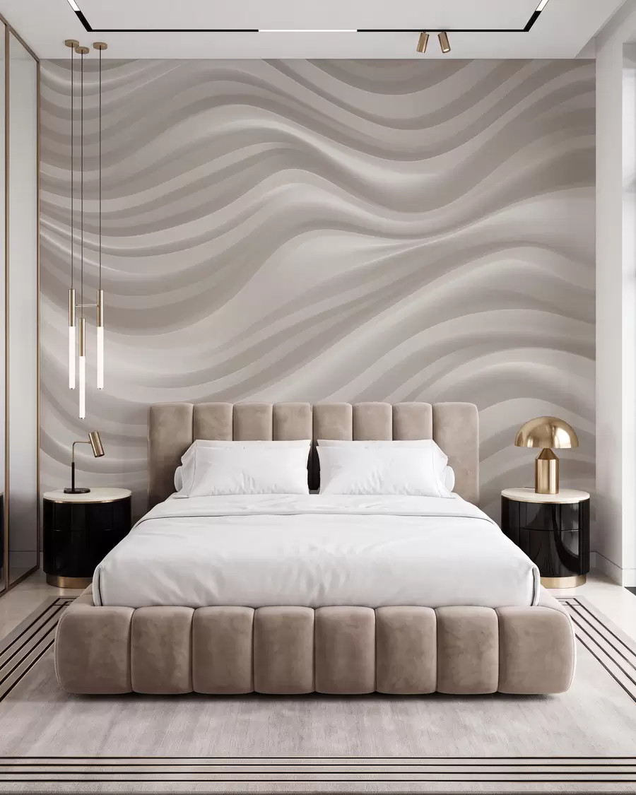 Fotobehang Uitgebreide golvende lijnen in zachte beige- en crèmekleuren w09835