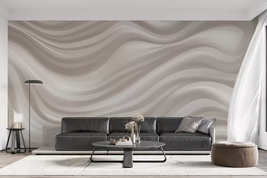 Fotobehang Uitgebreide golvende lijnen in zachte beige- en crèmekleuren w09835