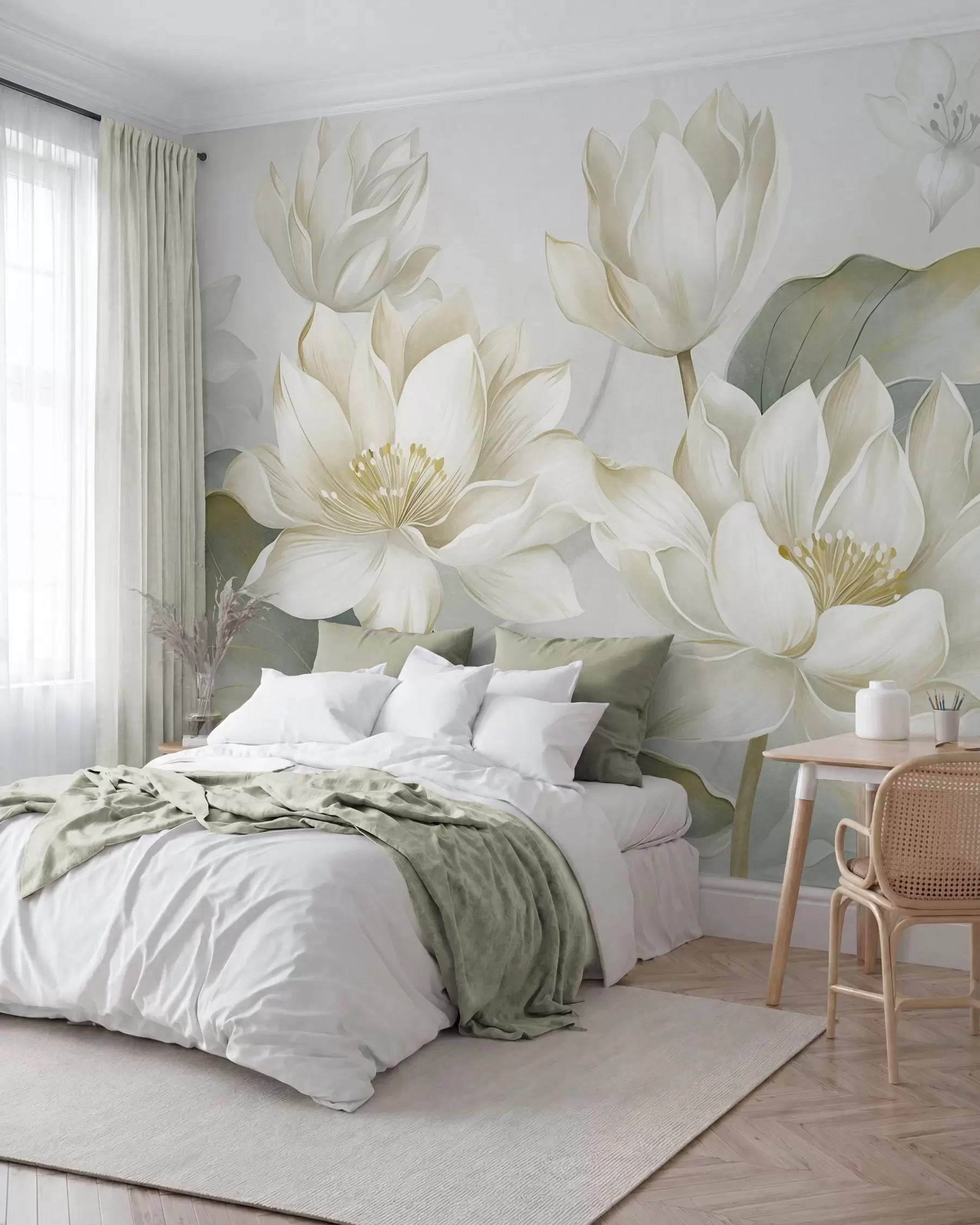 Fotobehang Lotus in parelwit w10027