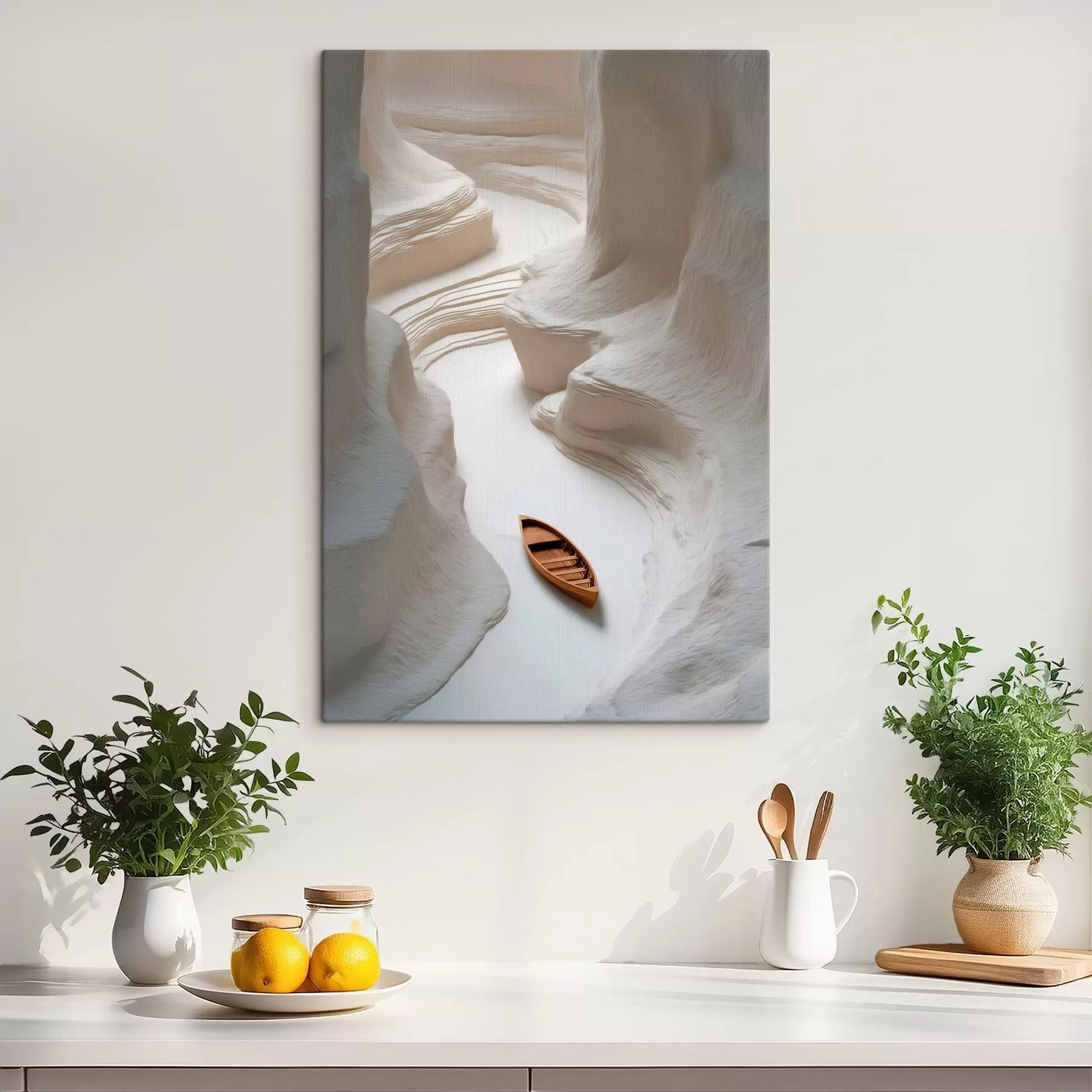  Peintures Un bateau en bois au milieu de falaises légèrement ondulées s50425