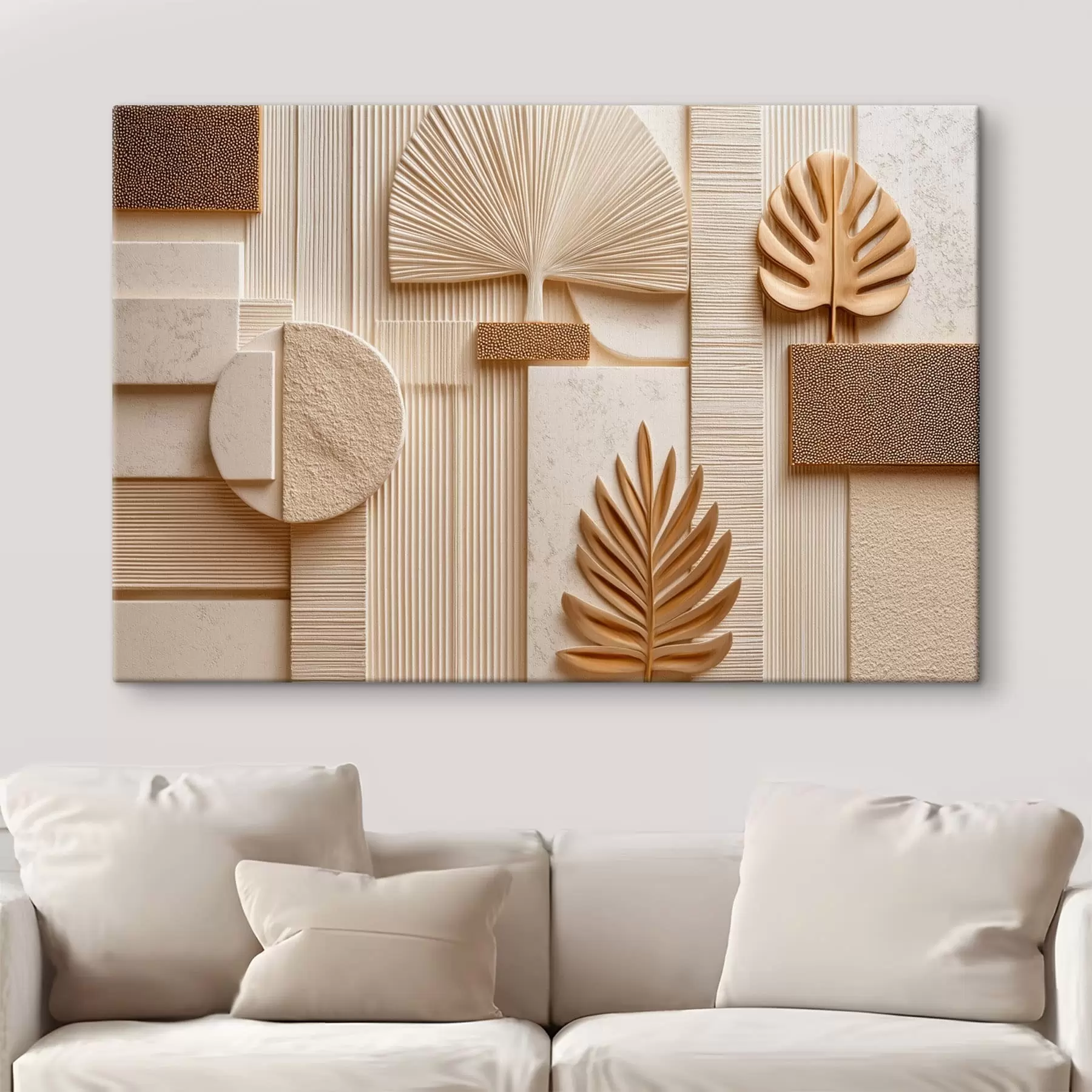  Peintures Des feuilles au milieu de formes géométriques s50436