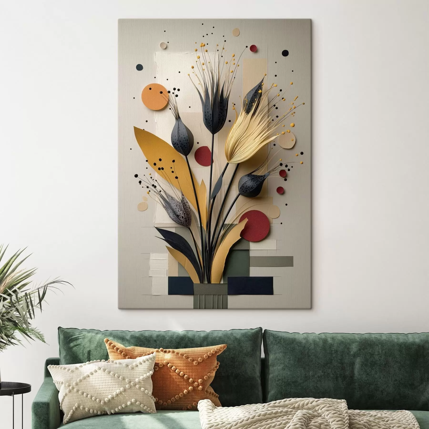  Peintures Fleurs abstraites aux tiges sombres et aux cercles s50437
