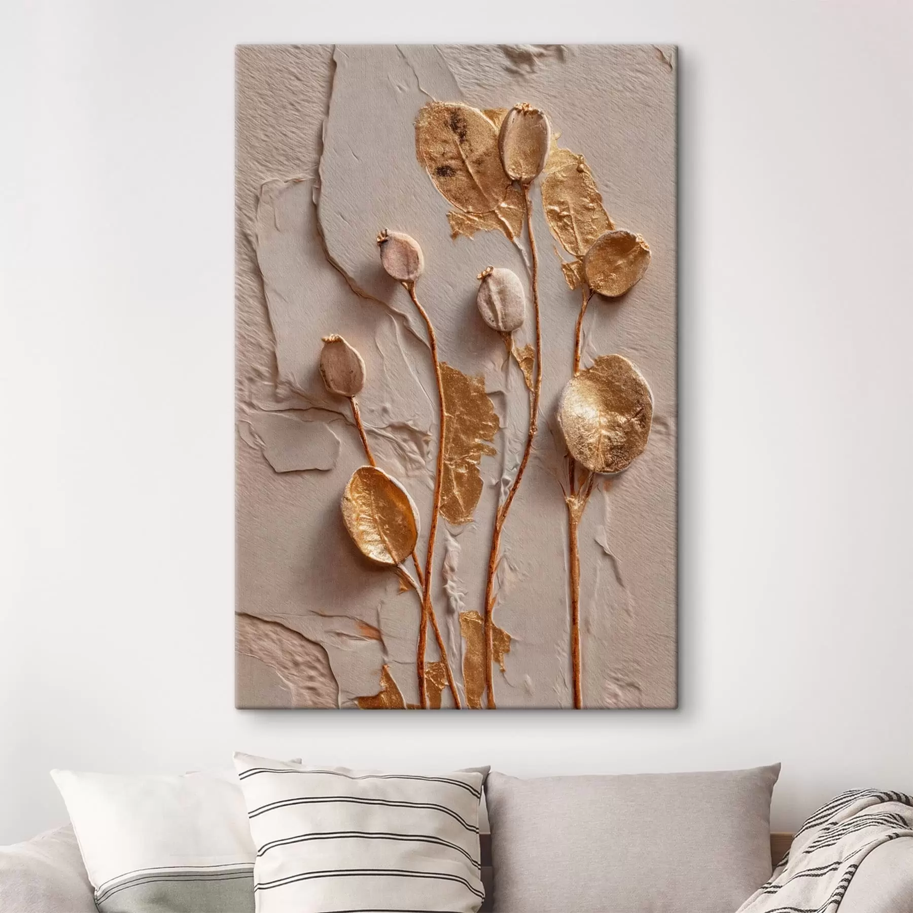  Peintures Tiges avec des feuilles et des gousses présentant un effet de relief s50449