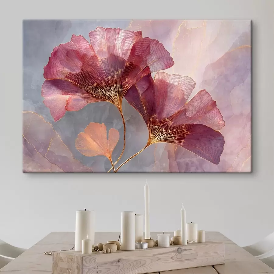 Fotobehang Roze, doorschijnende bloemen tegen een pastelkleurige achtergrond s50455