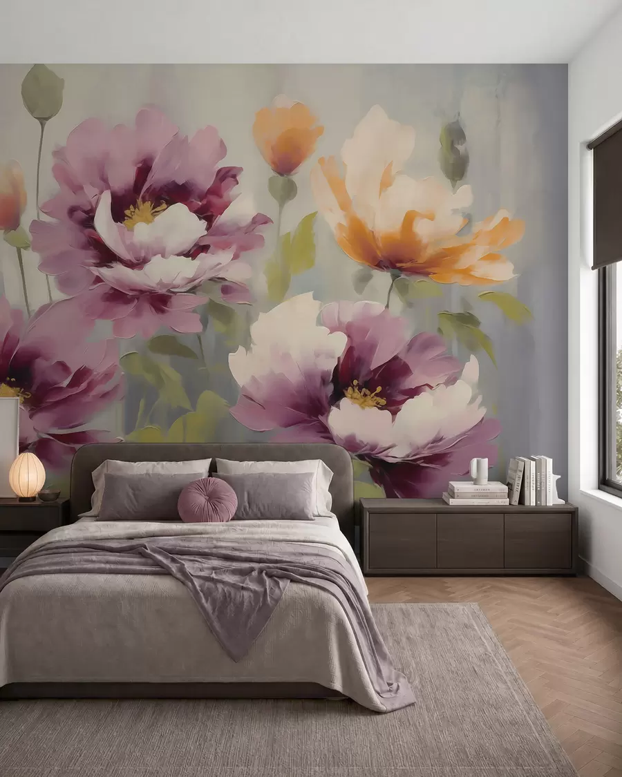 Fotobehang Abstracte, gestileerde bloemen, schilderijimitatie w05848