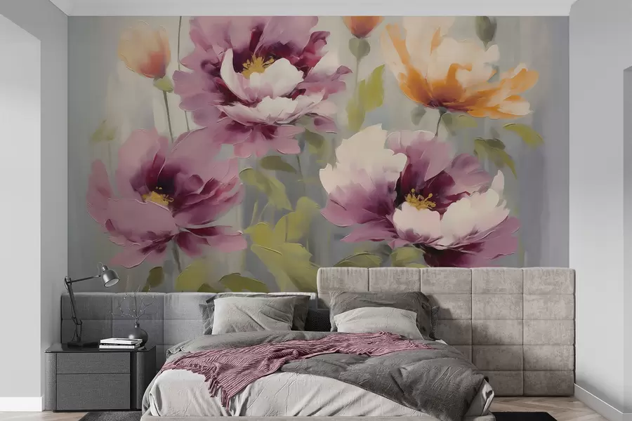 Fotobehang Abstracte, gestileerde bloemen, schilderijimitatie w05848
