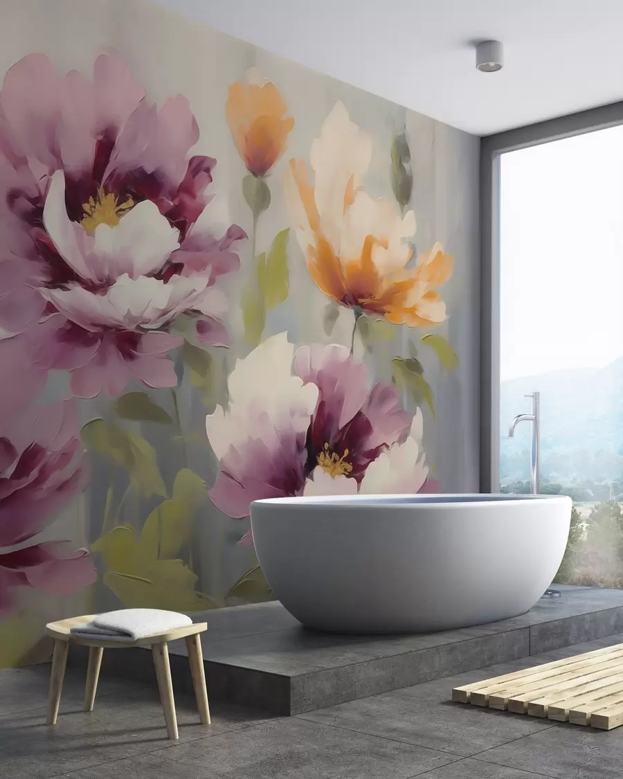 Fotobehang Abstracte, gestileerde bloemen, schilderijimitatie w05848