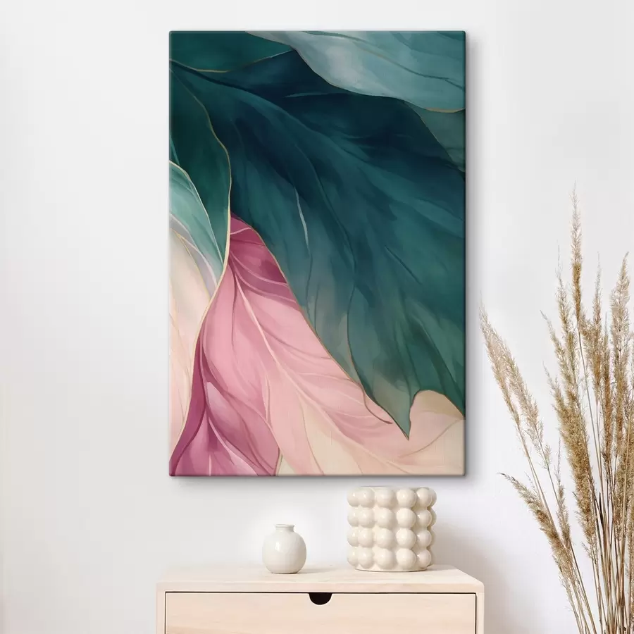  Peintures Feuilles turquoise foncé et rose poudré s50386