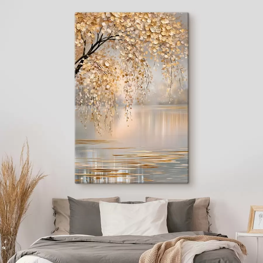  Peintures Un arbre d'automne au bord du lac, peint dans un style « à l'huile » s50471