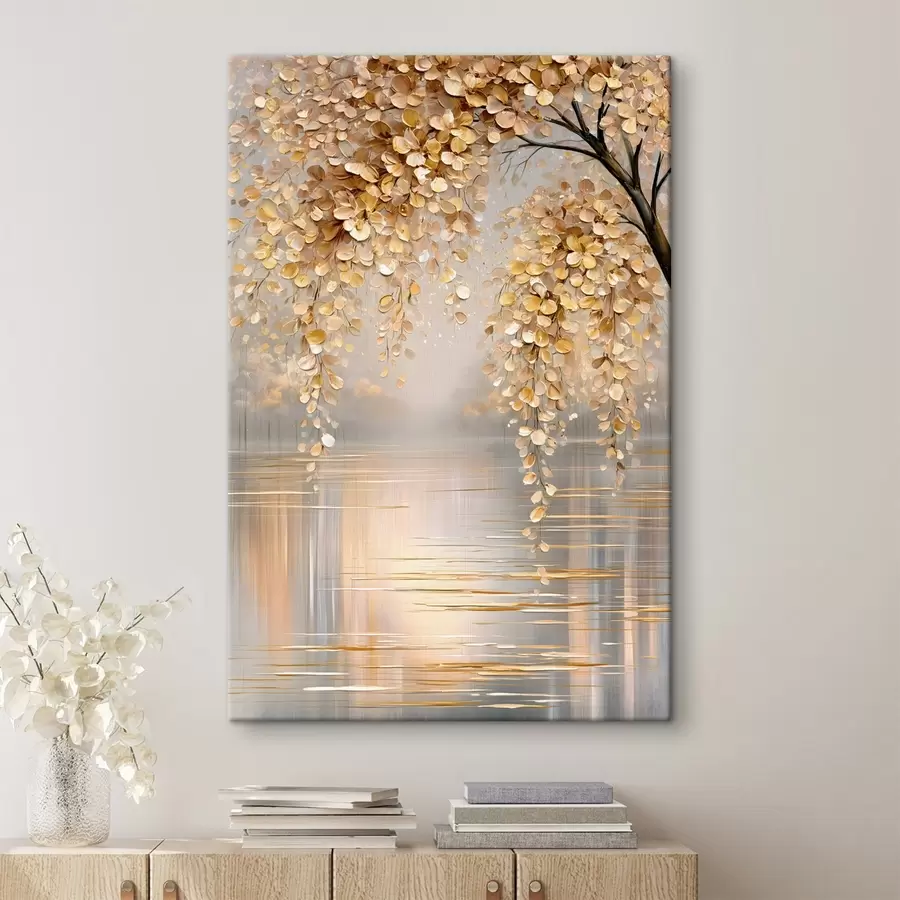  Peintures Un arbre d'automne au bord du lac, peint dans un style « à l'huile » s50472