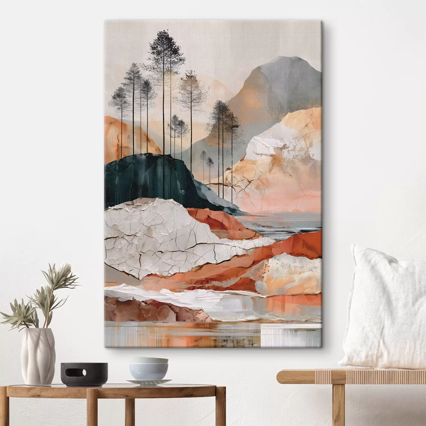  Peintures Un paysage abstrait texturé avec des arbres s50475