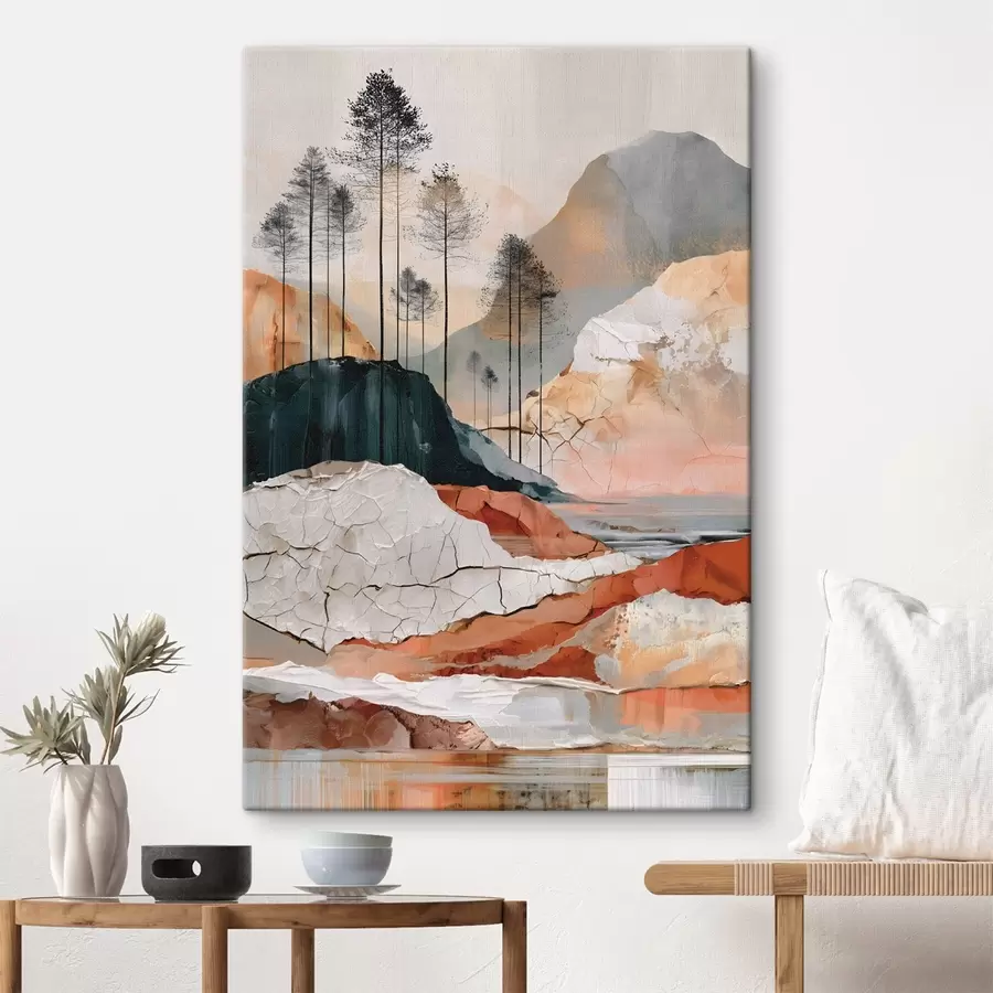  Peintures Un paysage abstrait texturé avec des arbres s50475