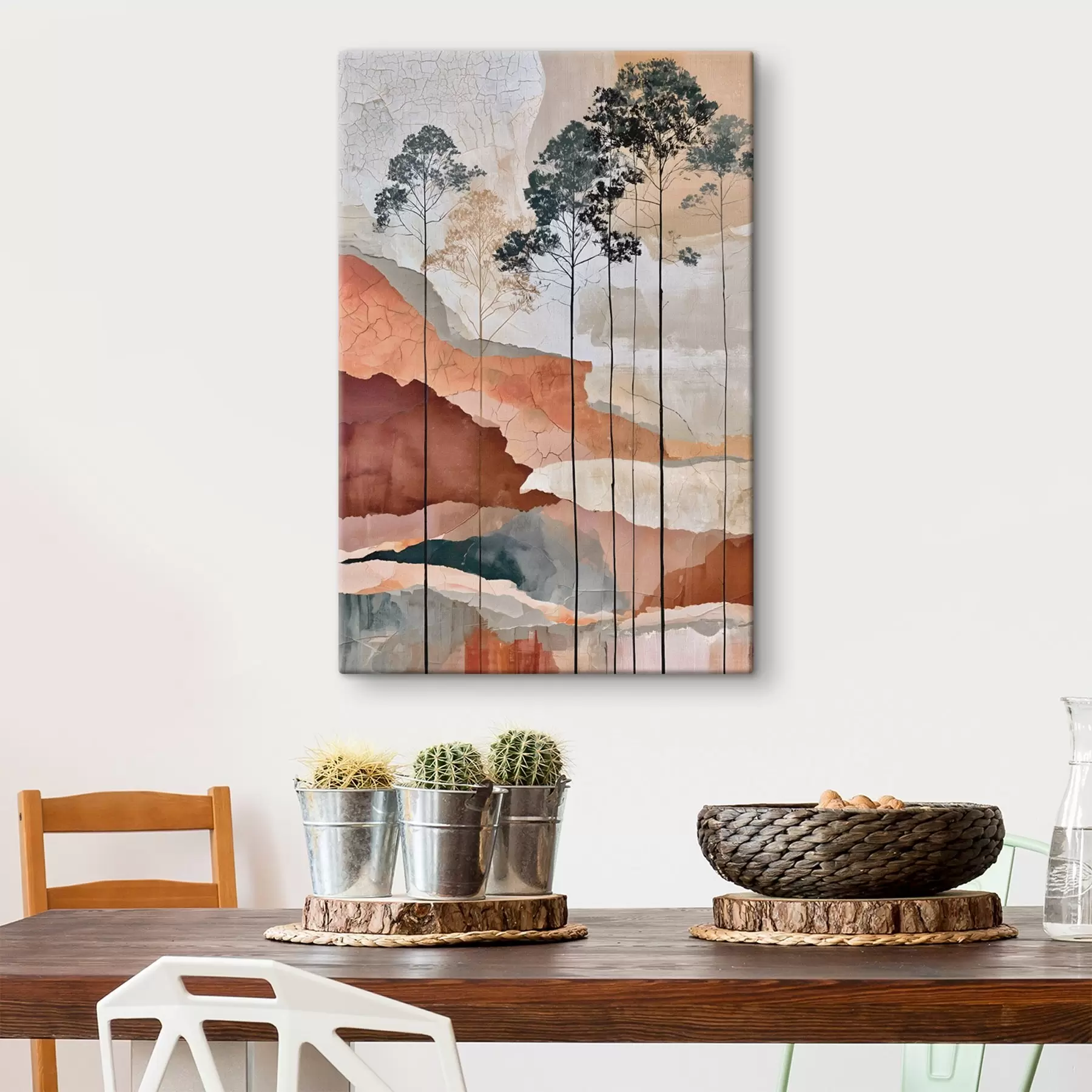  Peintures Un paysage abstrait texturé avec des arbres s50476