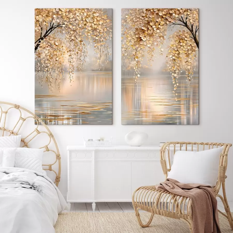  Peintures Un arbre d'automne au bord du lac, peint dans un style « à l'huile » m30924