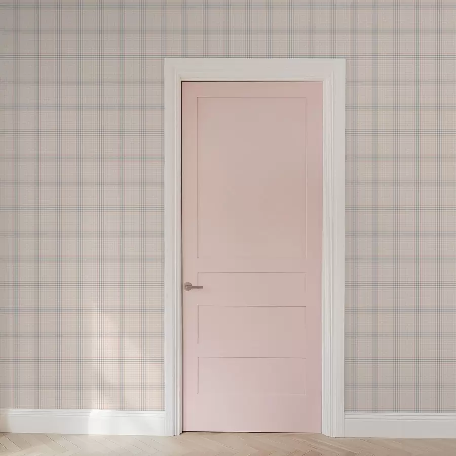 Fotobehang Lichtbeige ruitjespatroon met blauwe en roze strepen a01251v2