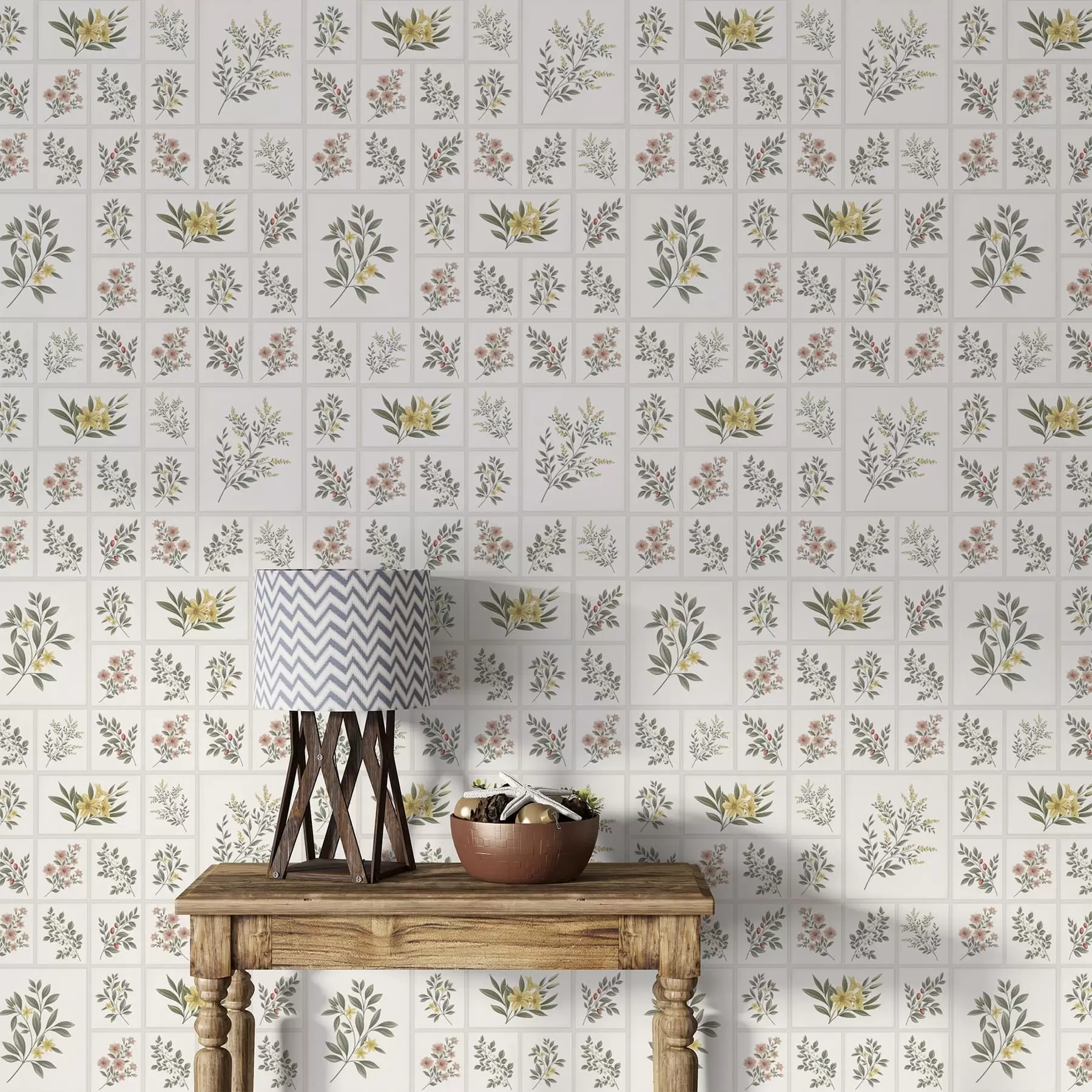 Fotobehang Botanisch motief met bloemen en bladeren in kaders a01258