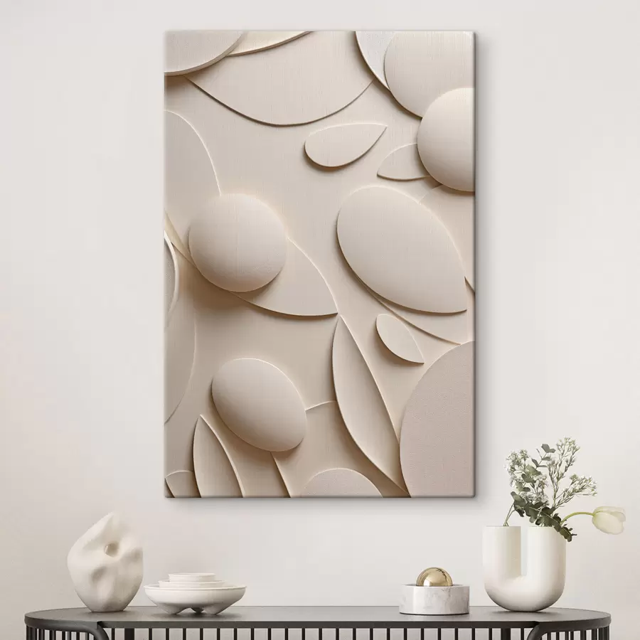  Peintures Composition abstraite composée de formes organiques et de sphères dans des tons neutres s50617