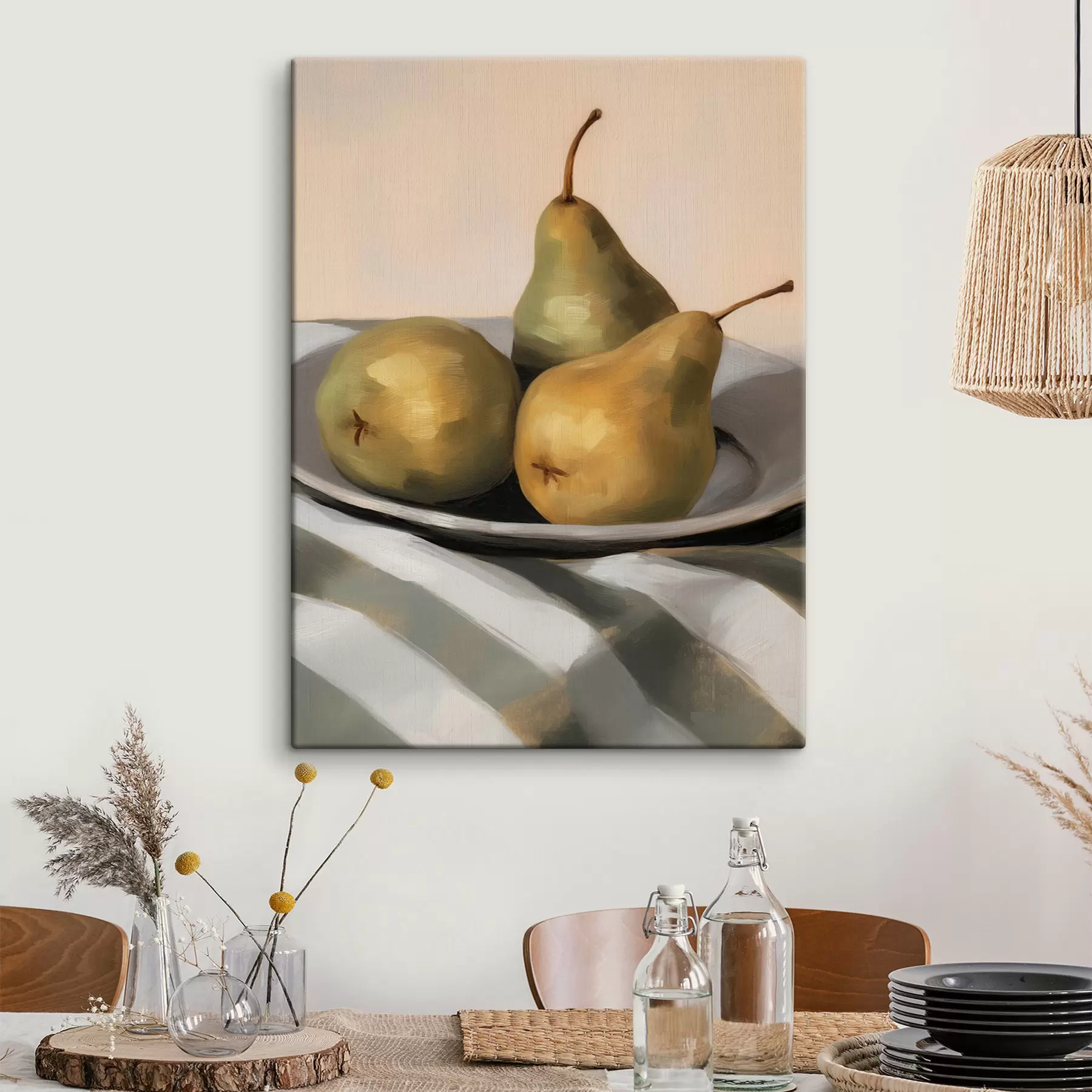  Peintures Nature morte aux poires sur un linge rayé s50620