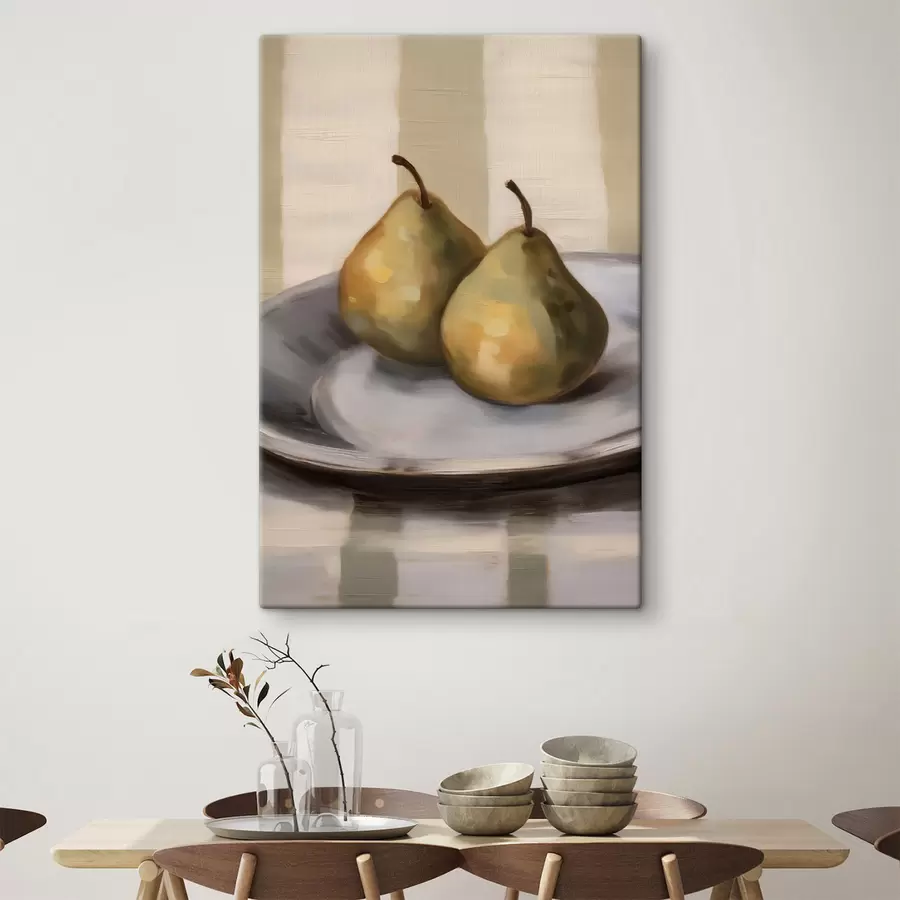  Peintures Nature morte aux poires sur un linge rayé s50621