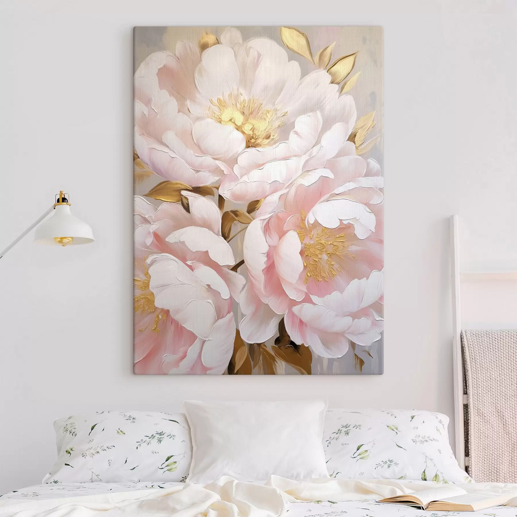  Peintures Pivoines rose pâle, style « coups de pinceau » texturés, fond abstrait s50628