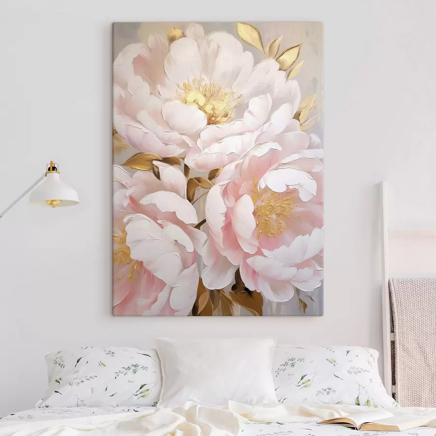  Peintures Pivoines rose pâle, style « coups de pinceau » texturés, fond abstrait s50628