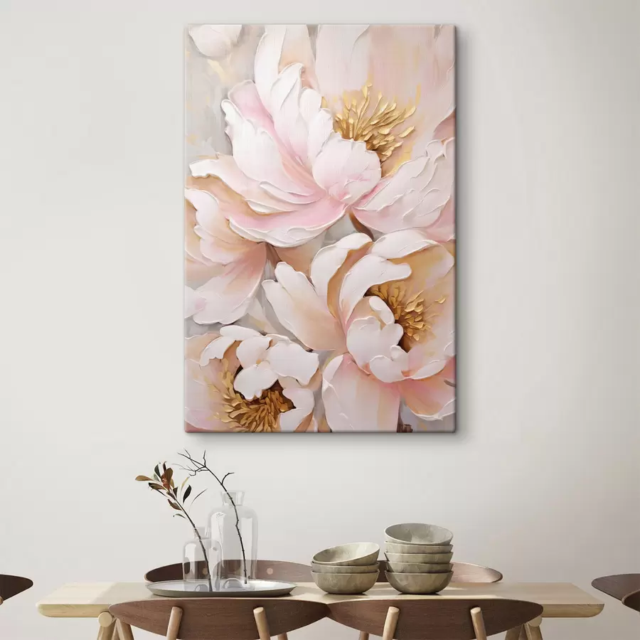  Peintures Pivoines rose pâle, style « coups de pinceau » texturés, fond abstrait s50629