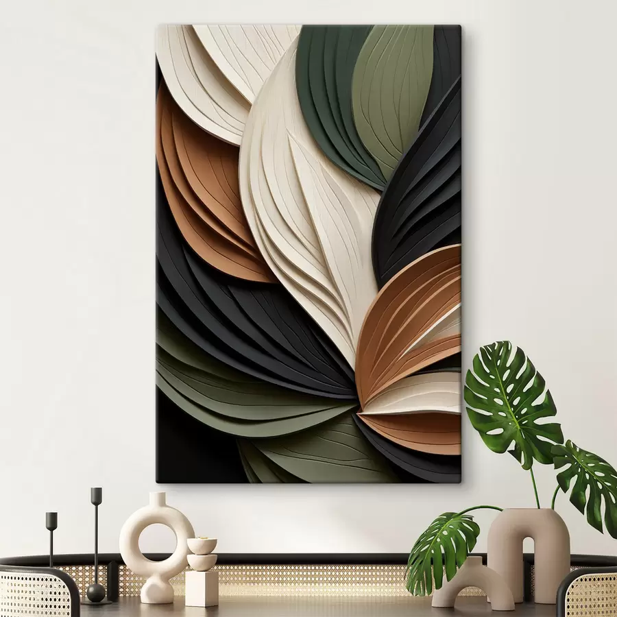  Peintures Composition abstraite aux textures variées, composée de formes superposées et courbes dans des tons terreux s50631