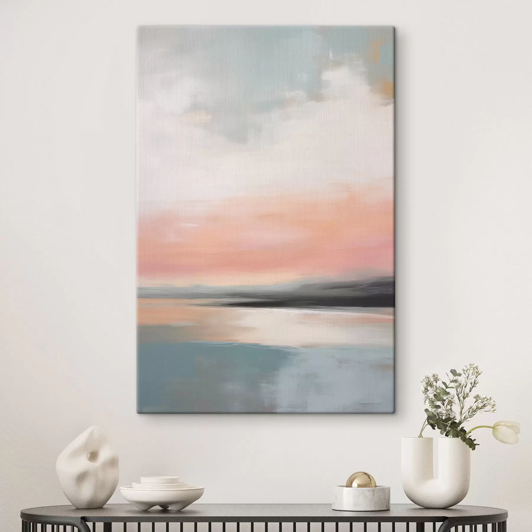  Peintures Paysage marin abstrait et minimaliste aux teintes pastel douces s50640