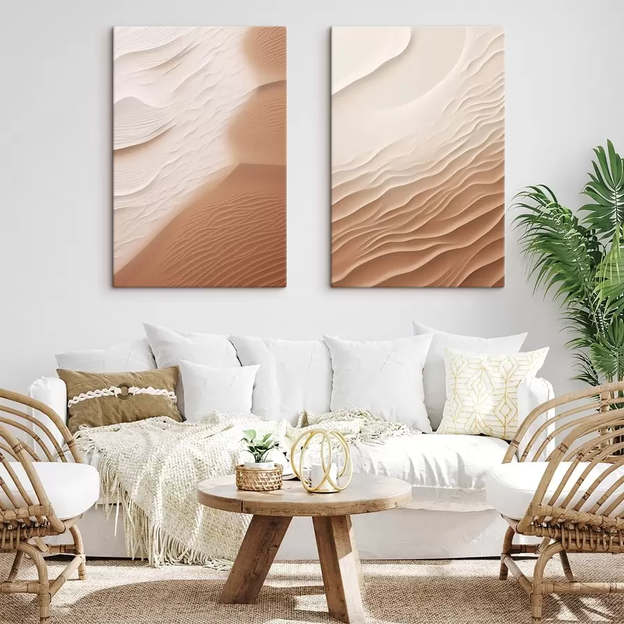  Schilderijen Abstracte zandduinen in een woestijn, met vloeiende, golvende lijnen en texturen m30956