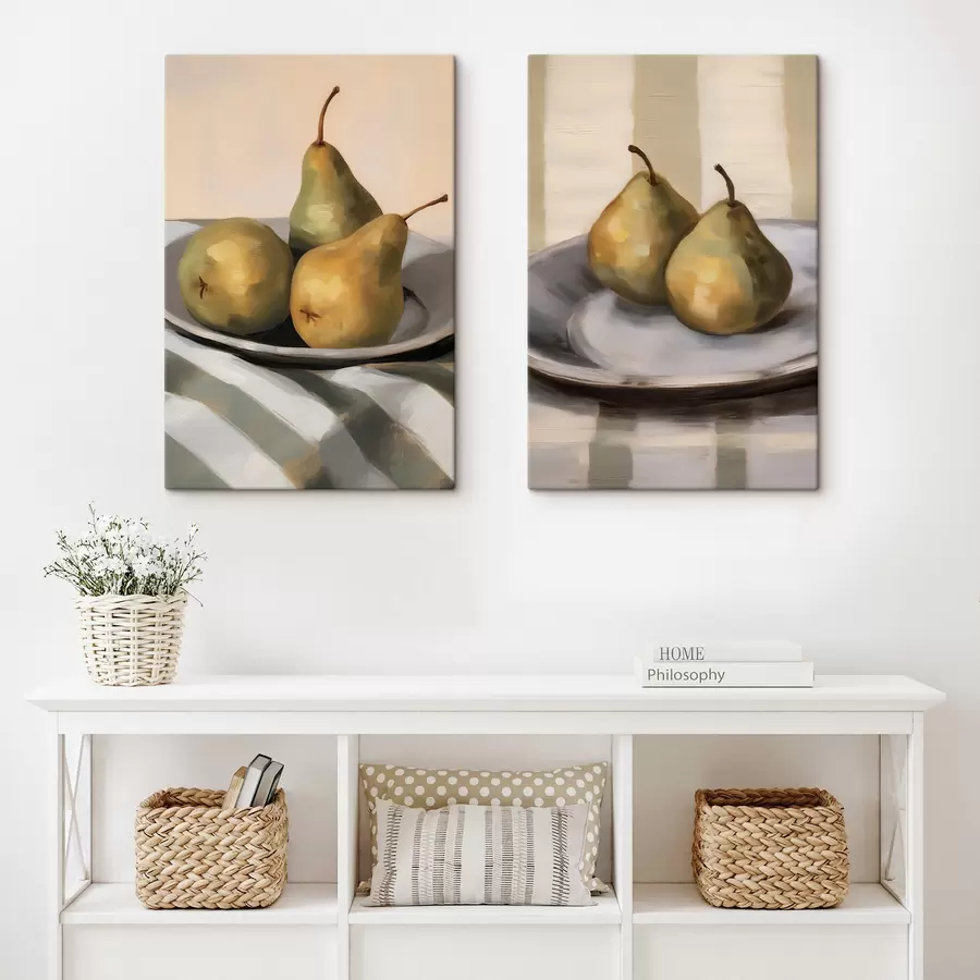  Peintures Nature morte aux poires sur un linge rayé m30959