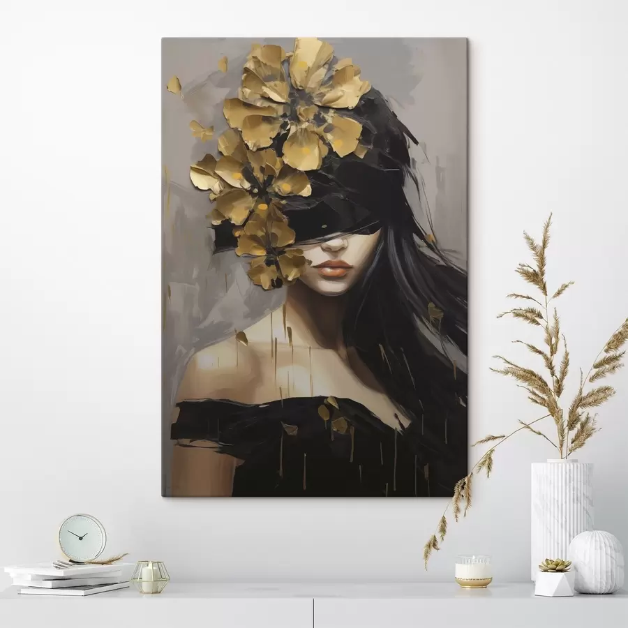  Peintures Fille abstraite avec des fleurs dans les cheveux s50671