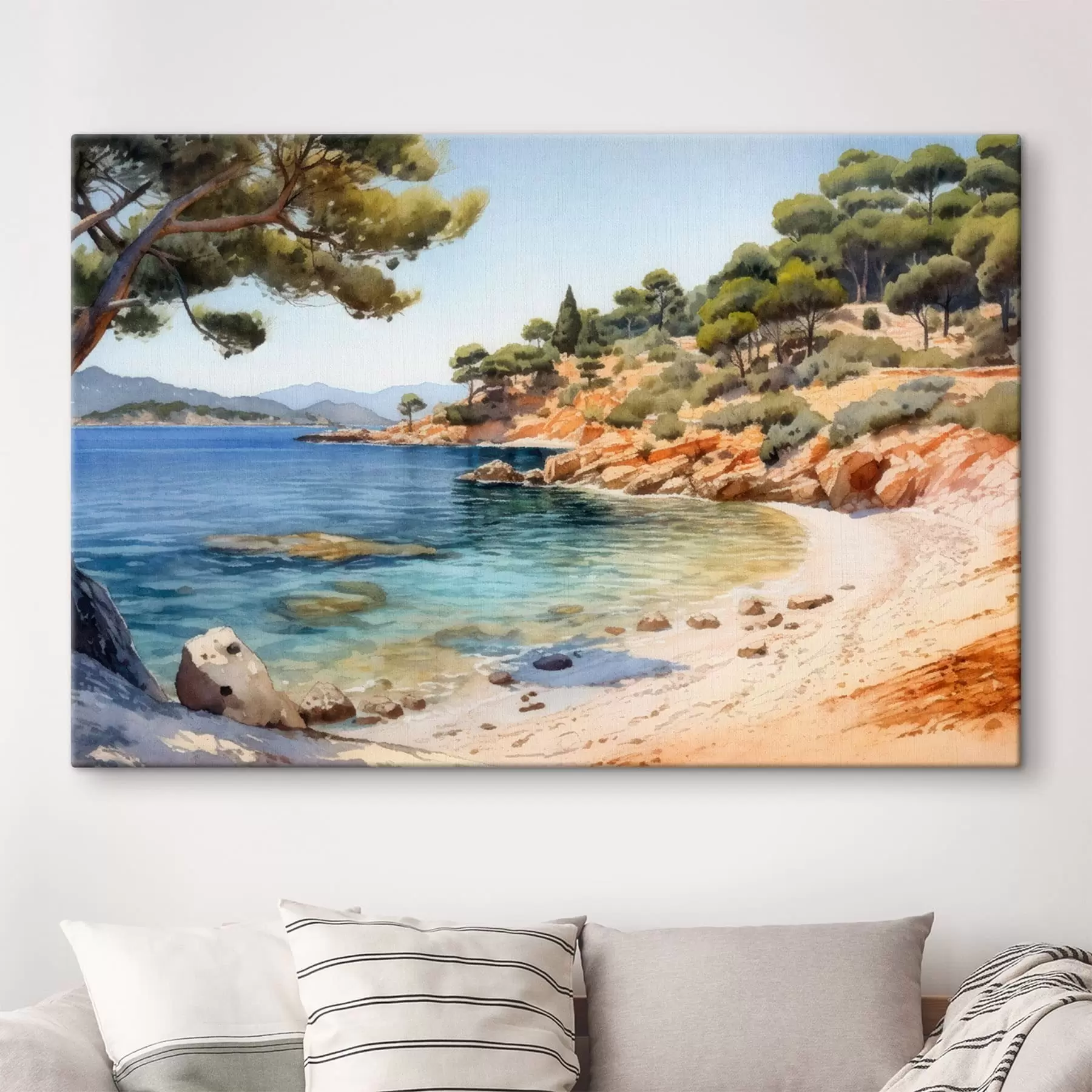  Peintures Crique avec un rivage rocheux et des pins s50579