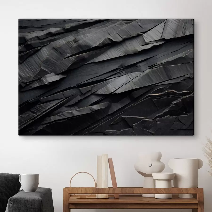  Peintures Formations rocheuses sombres en couches, parcourues de fines veines s50583