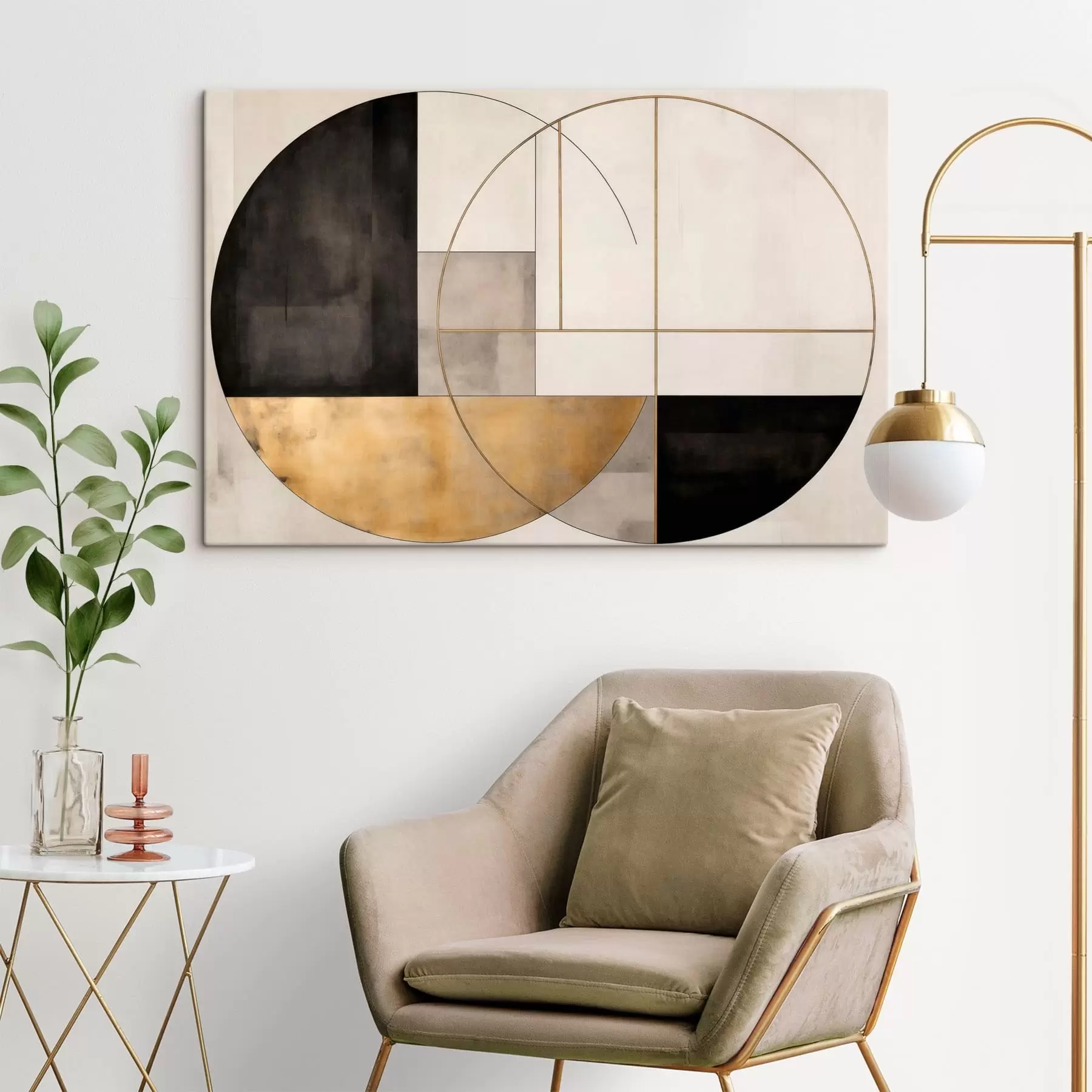  Peintures Cercles et rectangles géométriques dans des tons neutres s50595