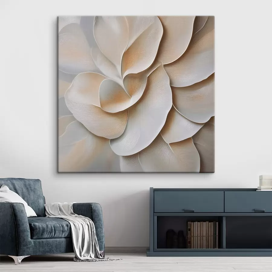  Peintures Une composition florale présentant une surface en relief texturée, dans une palette de tons beiges et crème s50002