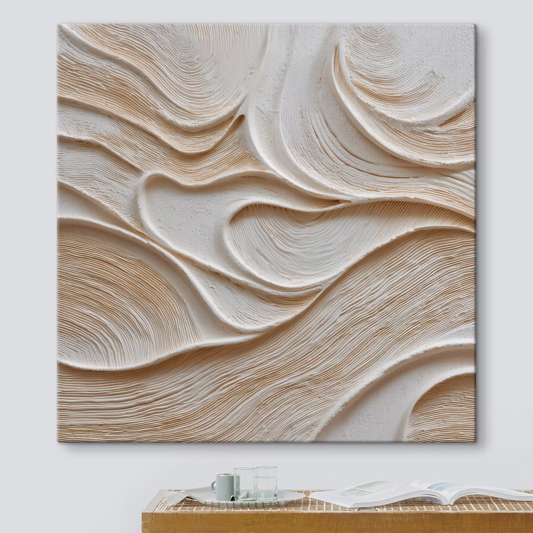  Peintures Une composition en relief aux lignes ondulées, fluides et harmonieuses, dans une palette de tons beiges et crème s50005