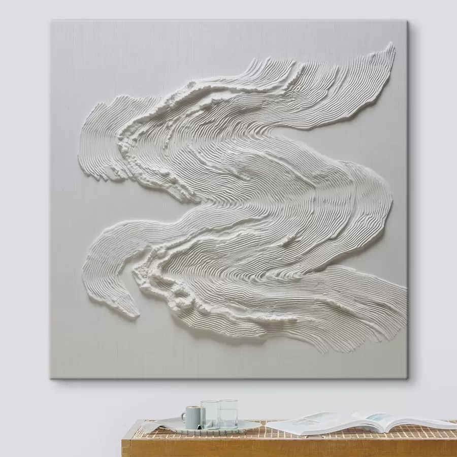  Peintures Une abstraction ondulée en relief, dotée d’une texture linéaire expressive, dans un blanc monochrome s50007