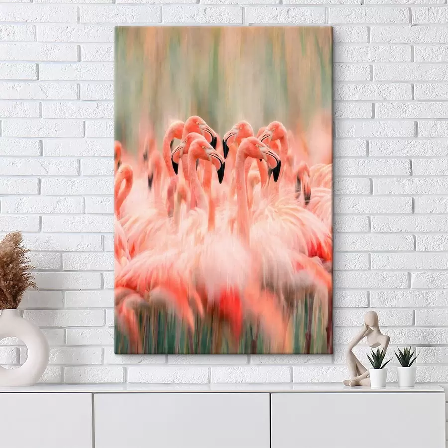  Peintures Une volée de flamants roses avec un effet flou artistique, dans une palette de couleurs pastel s50008