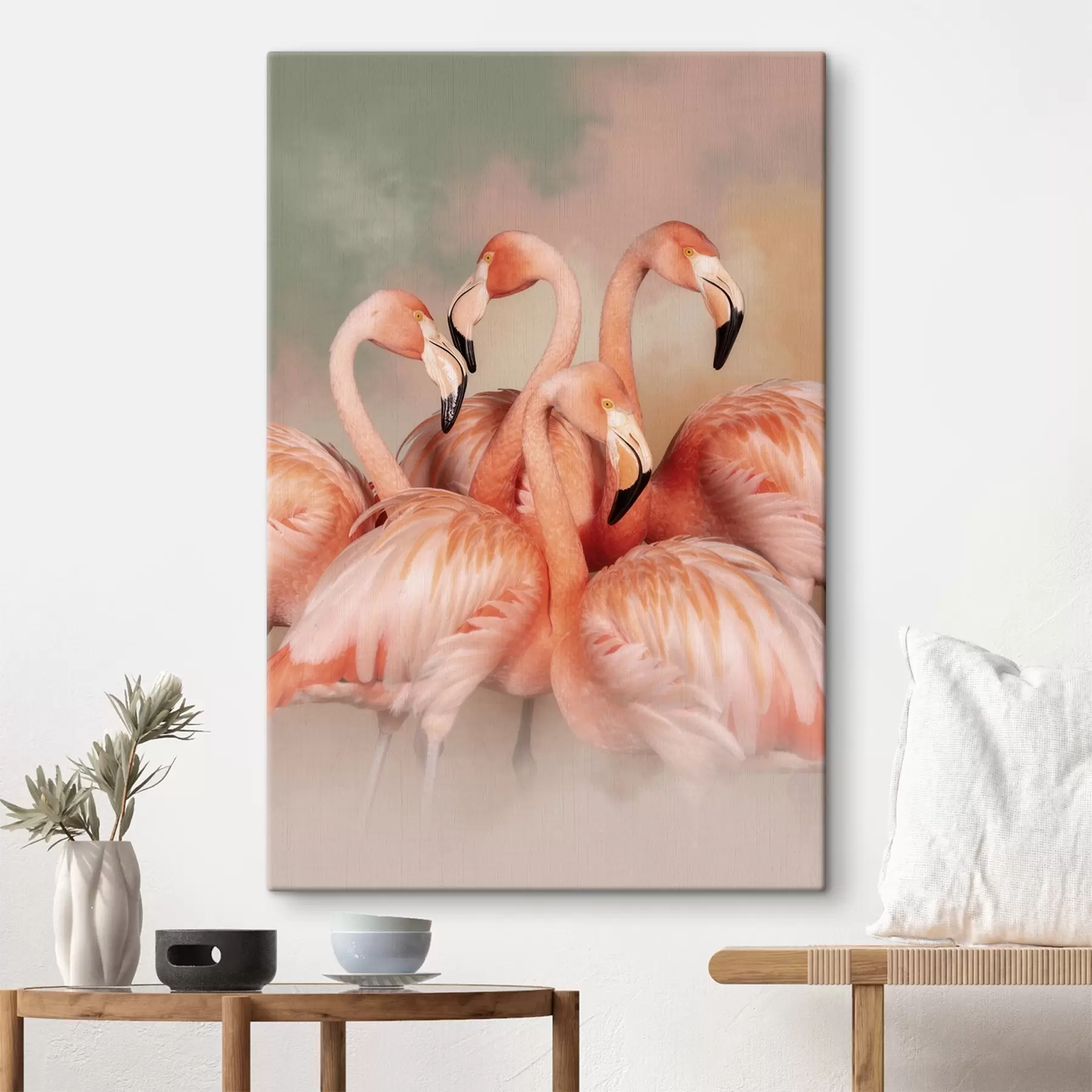  Peintures Des flamants roses dans un voile de teintes pastel : une composition décorative s50009