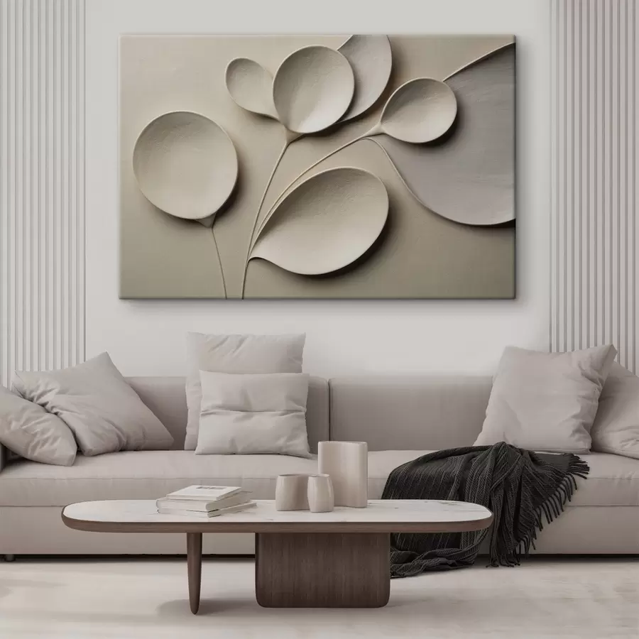  Peintures Une composition minimaliste et spatiale, dans une palette de beiges clairs s50015