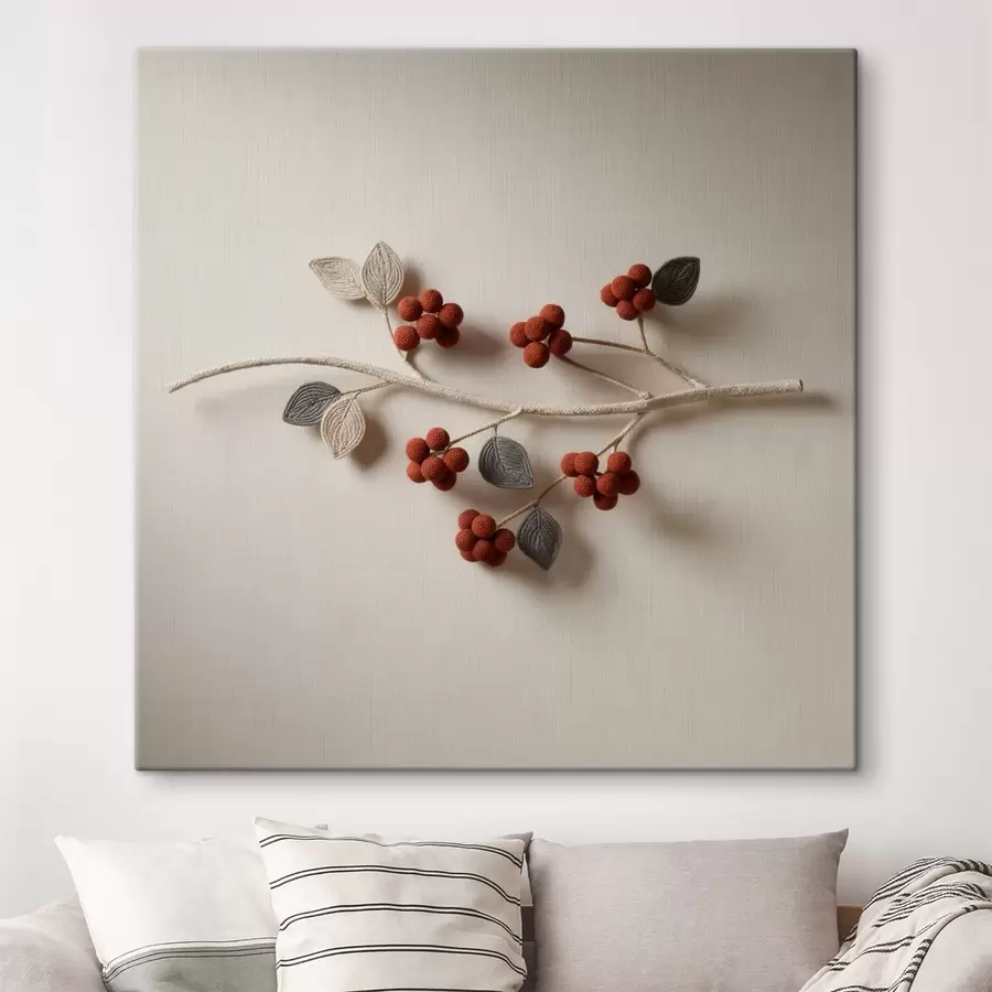  Peintures Une branche décorative ornée de baies et de feuilles texturées, dans un style artistique contemporain s50016