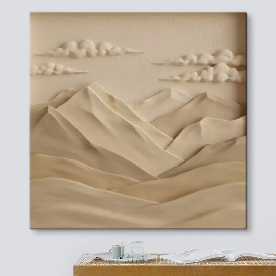  Peintures Un paysage minimaliste avec des montagnes et des nuages en relief, dans un style contemporain s50019